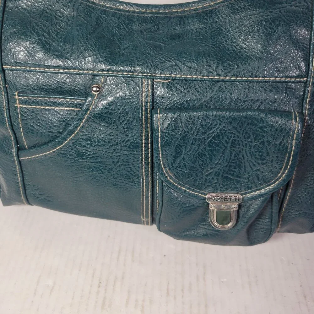 Rosetti Teal Faux Leather Shoulder Bag With Front Pockets & Adjustable Strap - Picture 2 of 8